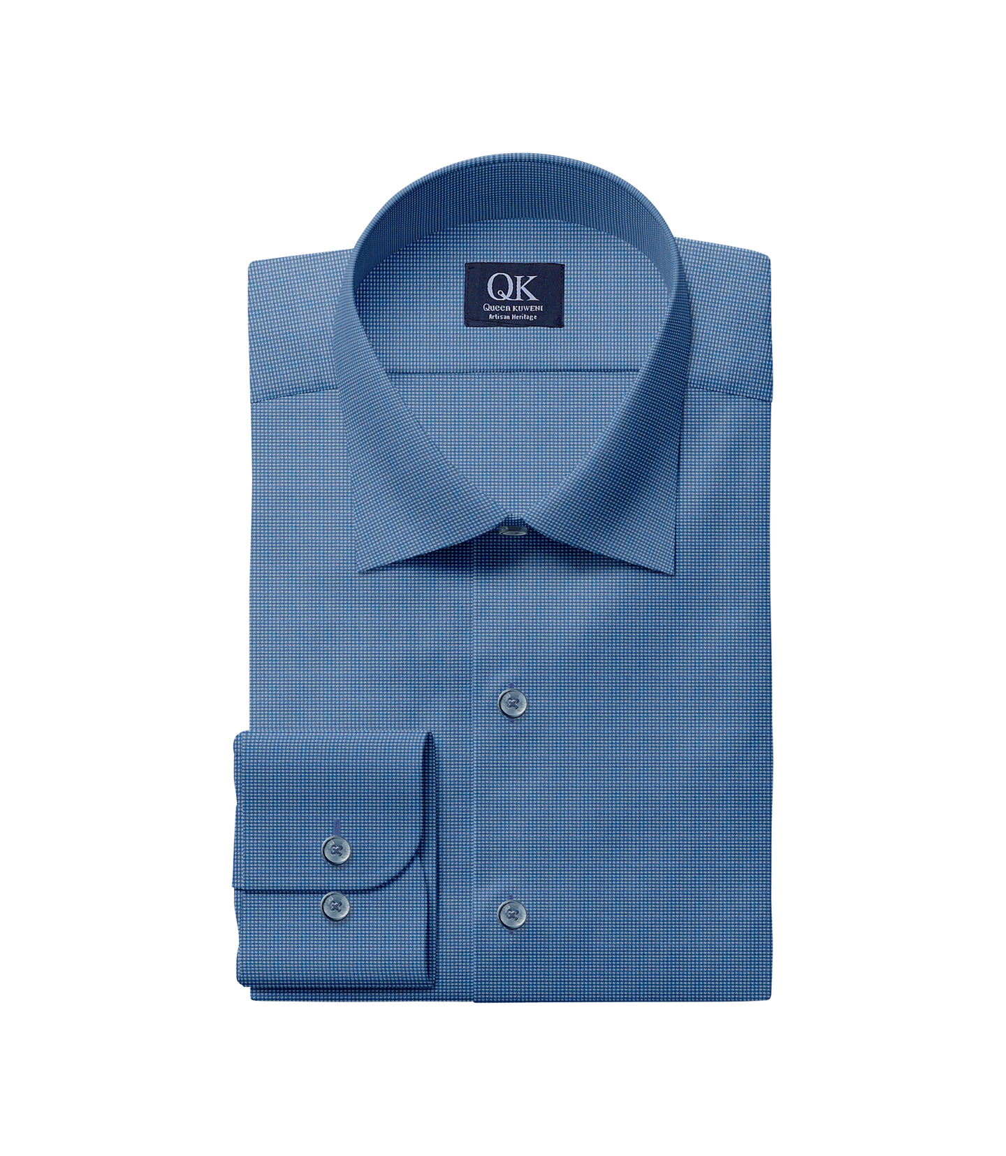 Crest Men’s Blue Micro-Checkered Dress Shirt