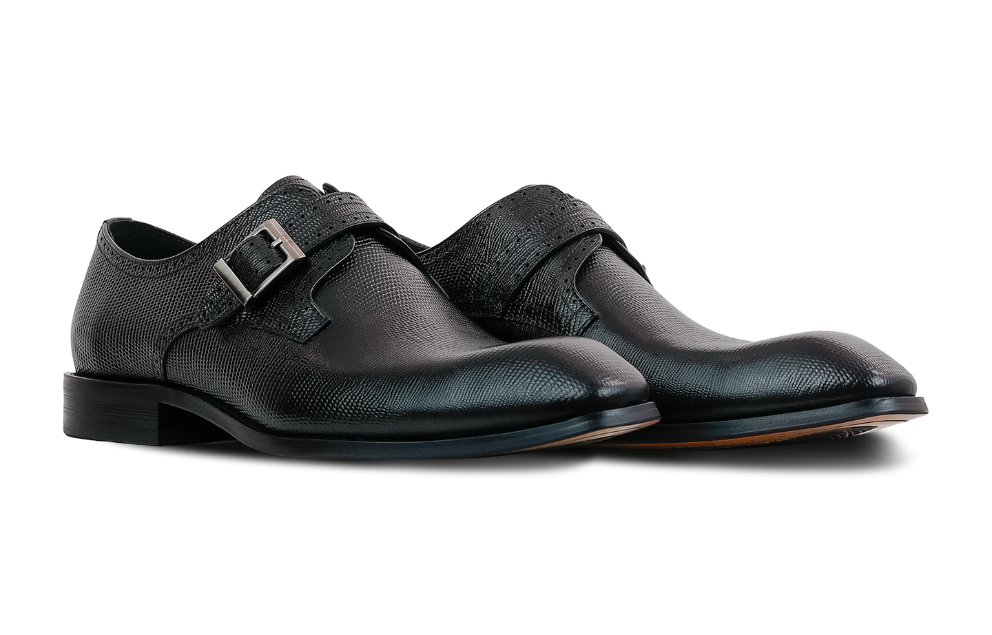 Premium Men’s Black Leather Monk Strap Shoes