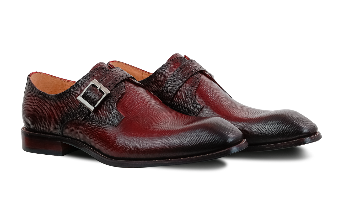 Premium Men’s Reddish-Brown Leather Monk Strap Shoes